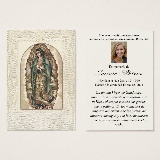 Virgen Religiosa María Guadalupe Funeral Católico (Anverso y reverso)