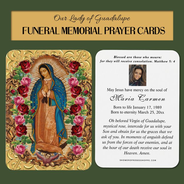 Virgen Religiosa María Guadalupe Funeral Católico (Our Lady of Guadalupe traditional Catholic Funeral Memorial Prayer Cards)
