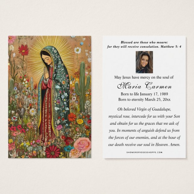 Virgen Religiosa María Guadalupe Funeral Católico (Anverso y reverso)