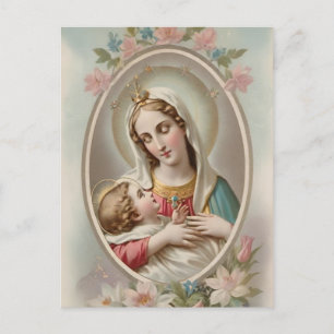 Virgen Vintage María con la postal de Jesús Niño