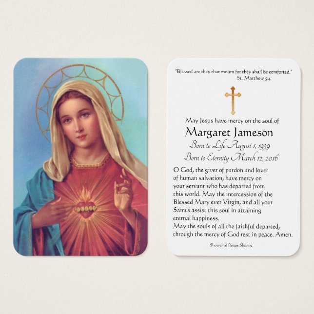 Virgin Mary Catholic Funeral Memorial Holy Card - (Anverso y reverso)