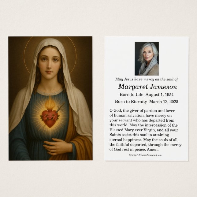 Virgin Mary Catholic Funeral Memorial Holy Card - (Anverso y reverso)