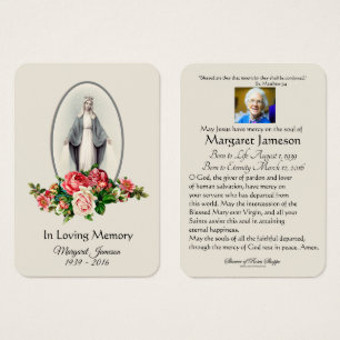 Virgin Mary Floral Funeral Memorial Tarjeta Santa 
