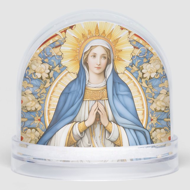 Virgin Mary in Blues and Golds Flower Frame (Anverso)
