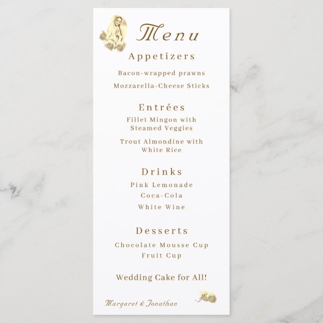 Virgin Mary Sepia Menú Boda católico (Anverso)