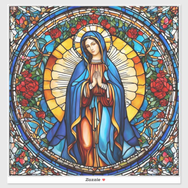 Virgin Mary Stained Glass Pegatina para casa o aut (Hoja)