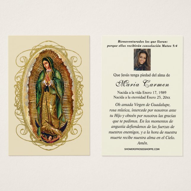 Virgin México Guadalupe Oración Funeral Española (Anverso y reverso)
