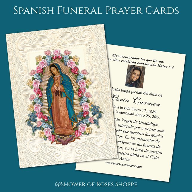 Virgin México Guadalupe Oración Funeral Española (Traditional Spanish Catholic Our Lady of Guadalupe Funeral Memorial Prayer Cards )