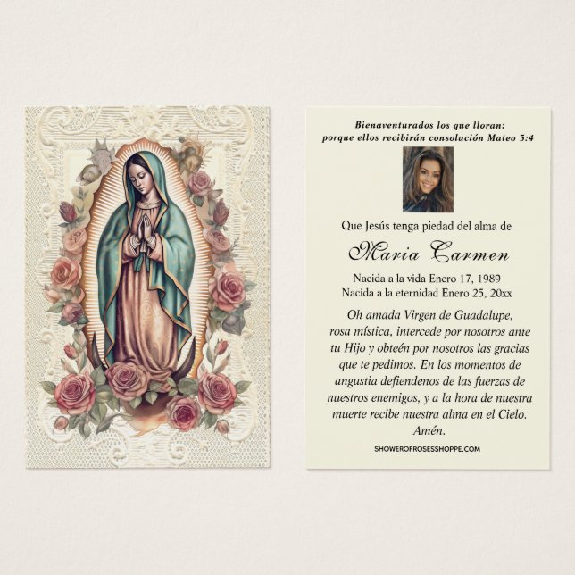 Virgin México Guadalupe Oración Funeral Española (Anverso y reverso)