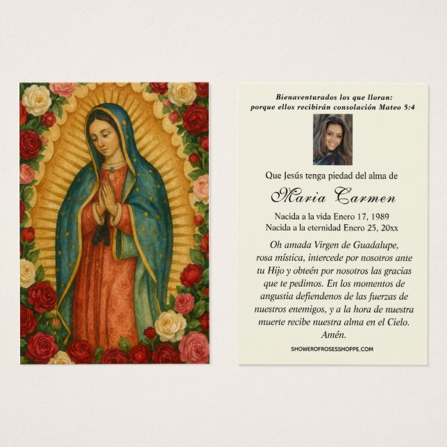 Virgin Mexico Guadalupe Spanish Funeral Prayer (Anverso y reverso)