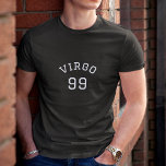 Virgo | Camiseta de cumpleaños negra<br><div class="desc">Presentamos nuestra camiseta de personalizable Virgo star que te permite mostrar orgullosamente tu signo de zodiaco y año de nacimiento en una tipografía blanca elegante y única! Fabricado con materiales de alta calidad y un diseño elegante, esta camiseta es la adición perfecta a cualquier armario de los aficionados a la...</div>