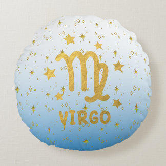Virgo Zodiac Almohada redonda azul y dorada