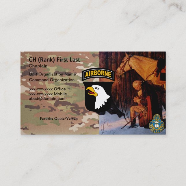 Visita 101o Tarjeta del capellán de la división (Anverso)