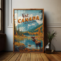 Visita a Canadá Moose Poster - Arte de Viajes de é