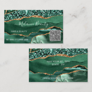 Visita Agate Green Gold Purpurina QR Code tarjeta de visi