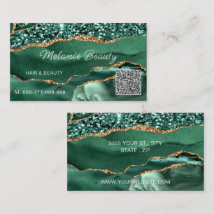 Visita Agate Green Gold Sparkle QR Code tarjeta de presen