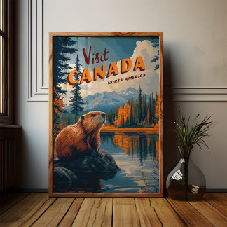 Visita al Poster de castores de Canadá - Arte de v