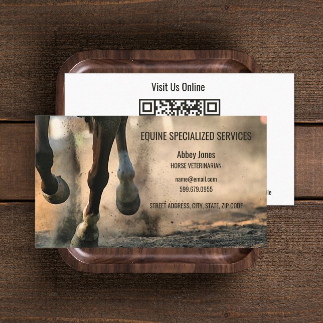 Visita Añadir tarjeta de presentación de código QR para c (Add Photo Horse Equine QR Code Business Card (front and back))