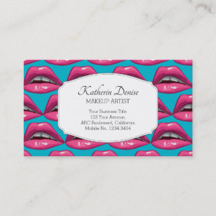 Visita Artista de maquillaje Pop Art Pink Lips Tarjeta de