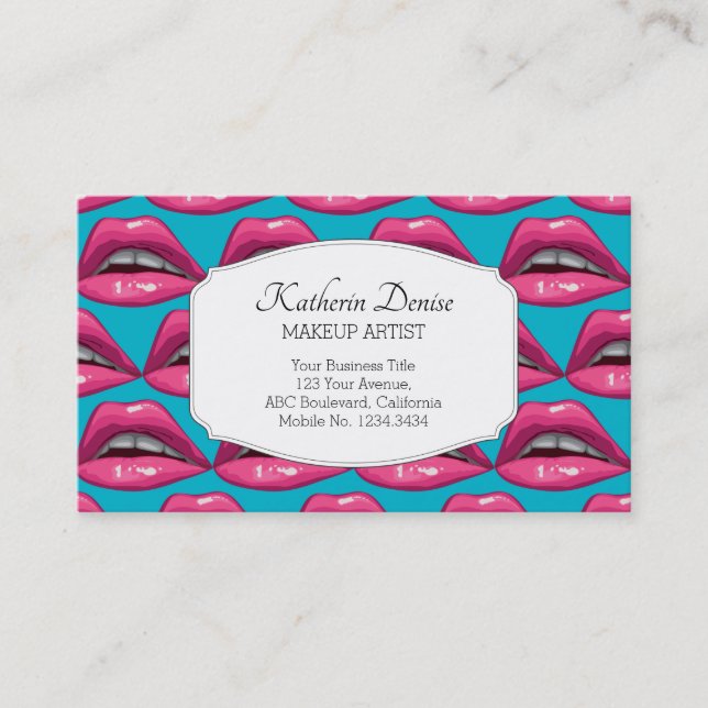 Visita Artista de maquillaje Pop Art Pink Lips Tarjeta de (Anverso)