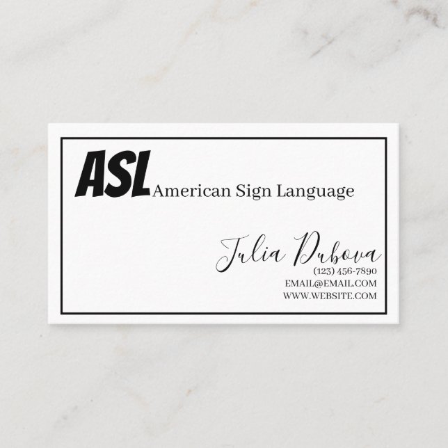 Visita ASL, idioma de Rótulo, traductor, tarjeta de prese (Anverso)