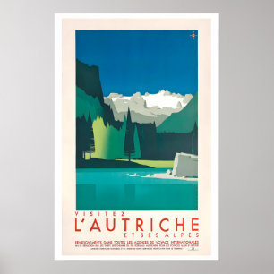 Visita Austria y los Alpes Póster de viaje vintage
