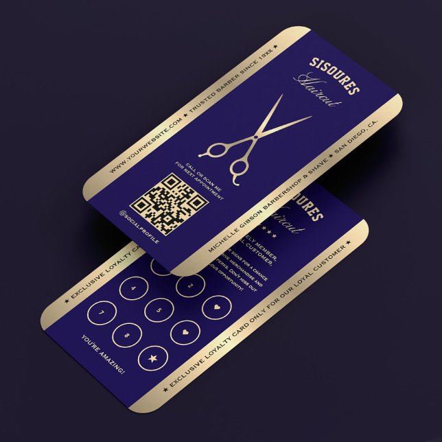 Visita Barbershop Barber Dark Blue Scissors Tarjeta de fi (Barbershop Barber Dark Blue Scissors Loyalty Card
)