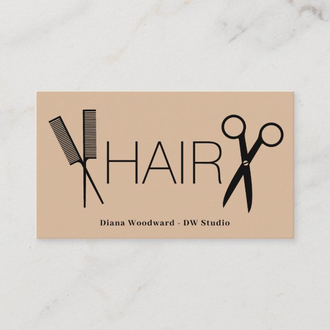 Visita Beige Comb Scissors Hairdressers - Tarjeta de pres (Anverso)