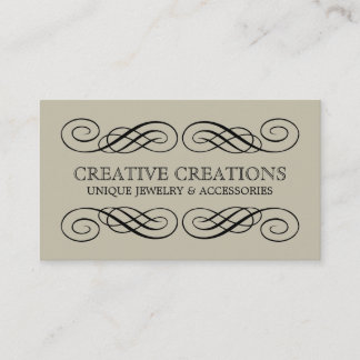 Visita Beige Fancy Flourish Tarjeta de Negocios