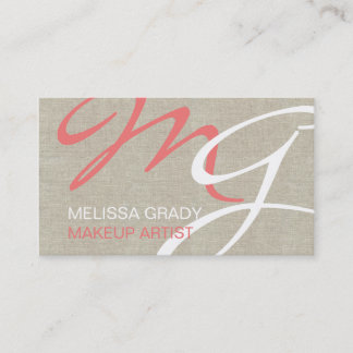 Visita Beige Linen Coral Monograma moderno tarjeta de vis