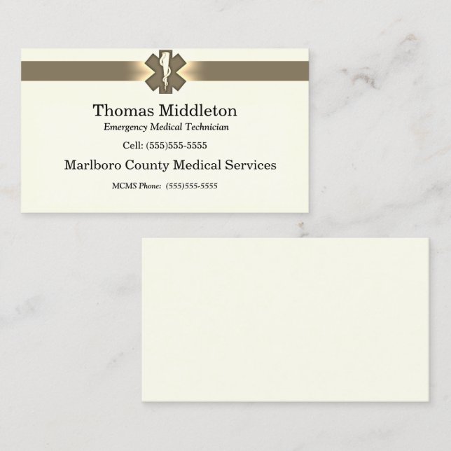 Visita Beige Star of Life EMS / tarjeta de contacto EMT (Anverso / Reverso)