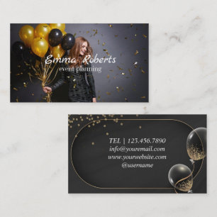 Visita Black Purpurinoso Gold Balloon Event Tarjeta de pr