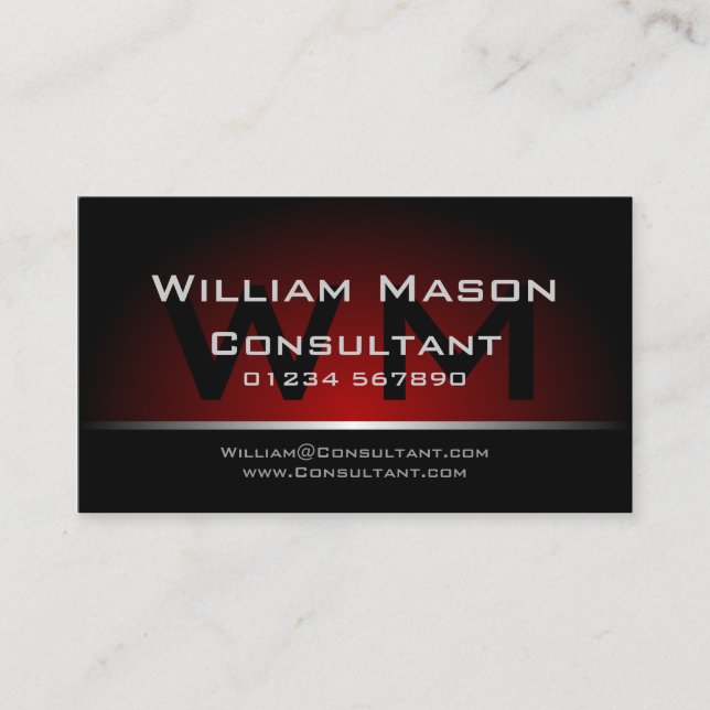 Visita Black Red Monogram Professional - tarjeta de visit (Anverso)