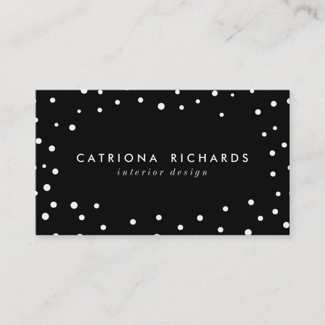 Visita Black & White Confetti Dots Tarjeta de Negocio mod (Anverso)