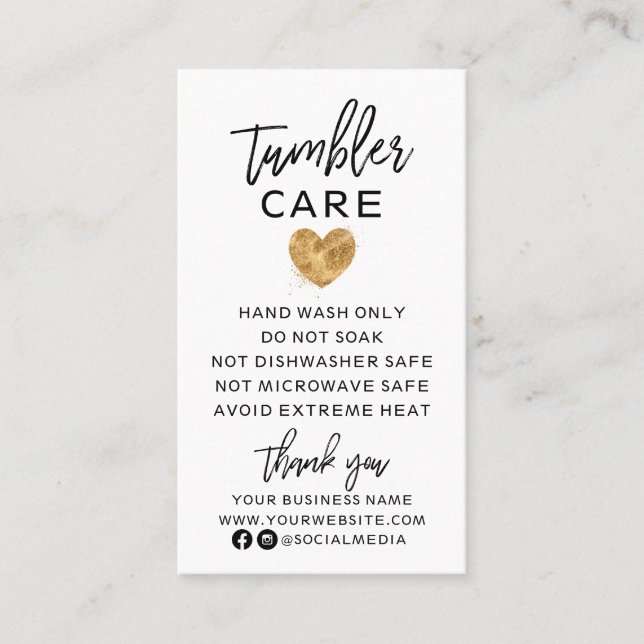 Visita Black with Gold Heart Tumbler Care tarjeta de visi (Anverso)