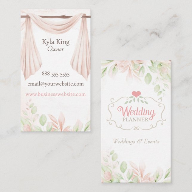 Visita Boda Planner Elegante Tarjeta de Negocios Floral (Anverso / Reverso)