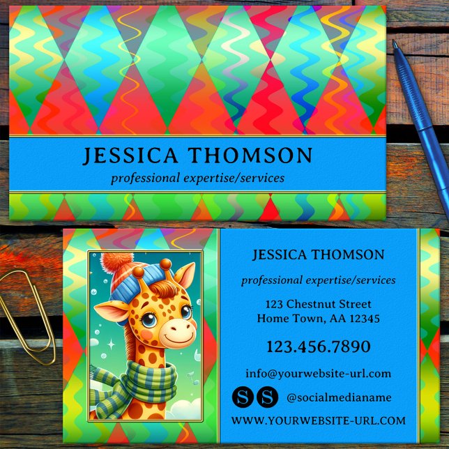 Visita Brillante tarjeta de presentación para la captura  (Colorful artistic business card showing an abstract geometrical design, your photo and social media)