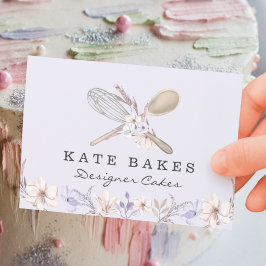 Visita Cake Baking Chef Floral Watercolor Tarjeta de pres