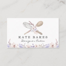 Visita Cake Baking Chef Floral Watercolor Tarjeta de pres