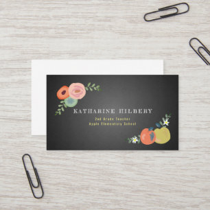 Visita Chalkboard Floral Rosa Apple Teacher tarjeta de vi