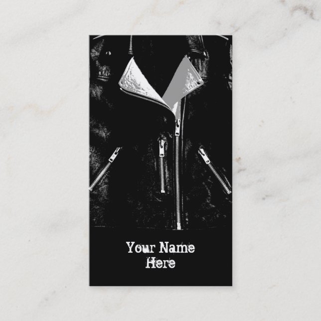 Visita Chaqueta de cuero Retrato negro con tarjeta de vis (Anverso)