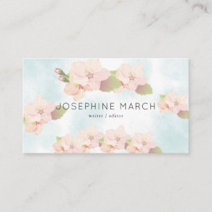 Visita Cherry Blossom Pink Blue Watercolor Tarjeta de vis
