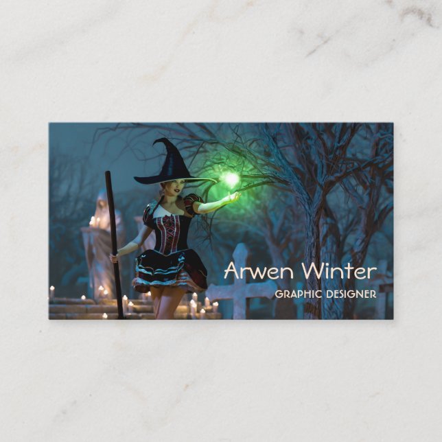 Visita Chica de brujas de Halloween en la tarjeta de visi (Anverso)