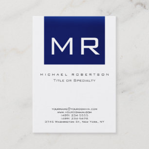 Visita Chubby Monogram Blue White Clean Tarjeta de presen