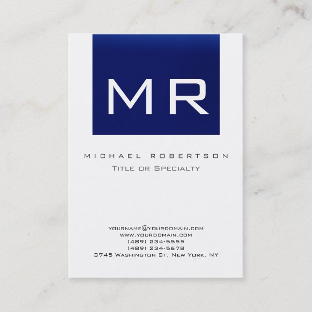 Visita Chubby Monogram Blue White Clean Tarjeta de presen (Anverso)