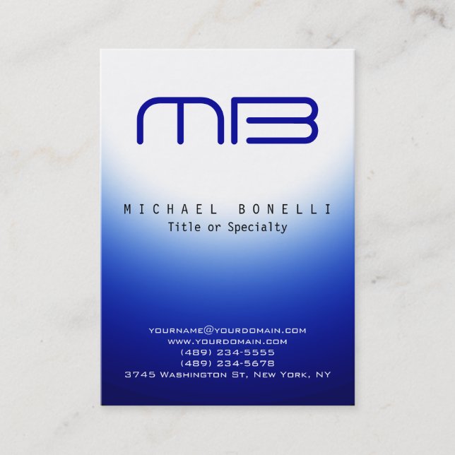Visita Chubby Monogram Blue White Clean Tarjeta de presen (Anverso)