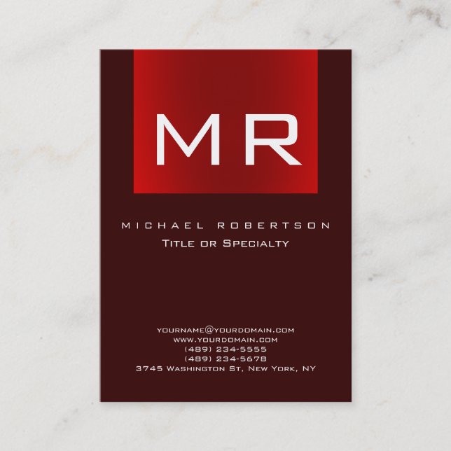 Visita Chubby Monogram Brown Red Clean Tarjeta de present (Anverso)