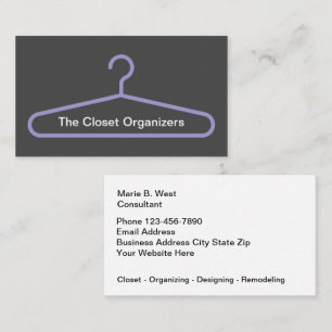 Visita Closet Organizando Diseño Púrpura Tarjeta de Negoc