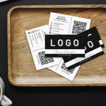 Código LOGO y QR Tarjeta de presentación negra