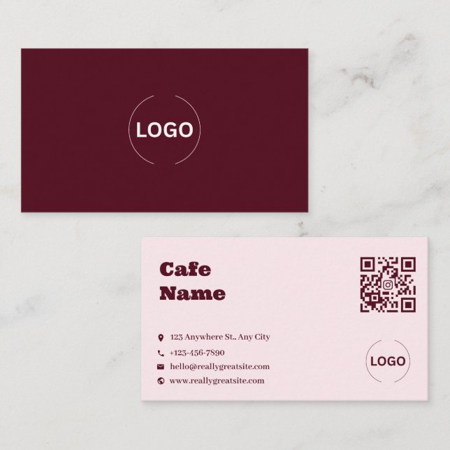 Visita Código QR de Tarjeta de Negocio de Cafetería Rosa  (Anverso / Reverso)